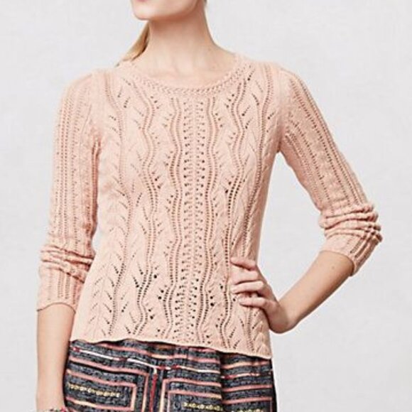 ANTHROPOLOGIE Rainier Sweater Cable-Knit Blush Pink - Picture 1 of 2